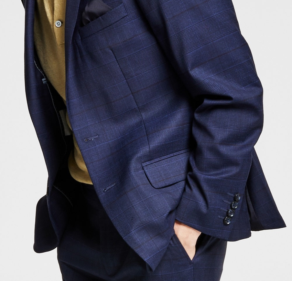 Bar III Men's Skinny Fit Plaid Suit Jacket Blue Size 44