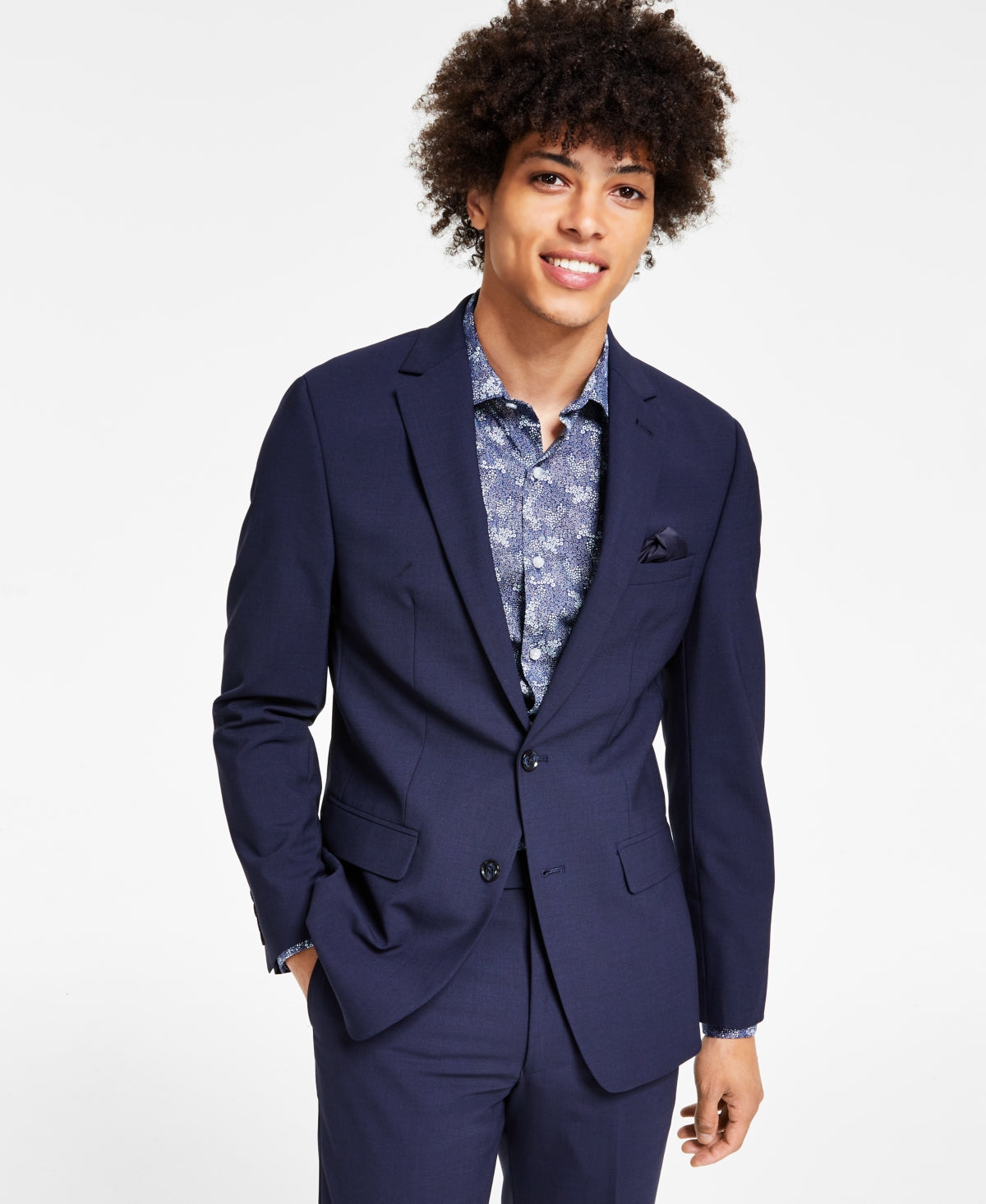 Bar III Men's Skinny Fit Wrinkle Resistant Wool Suit Separate Jacket Blue Size 36