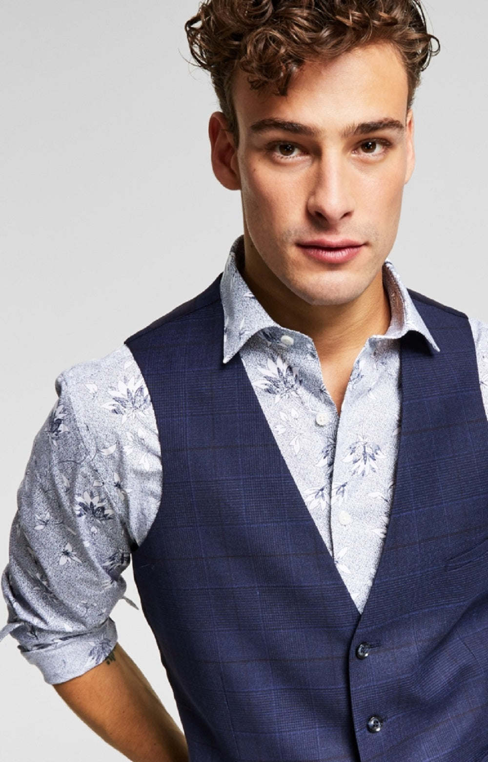 Bar III Men's Slim Fit Wool Suit Vest Blue Size Small