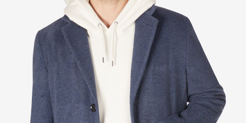 Tommy Hilfiger Men's Addison Wool Blend Trim Fit Overcoat Blue Size 46R