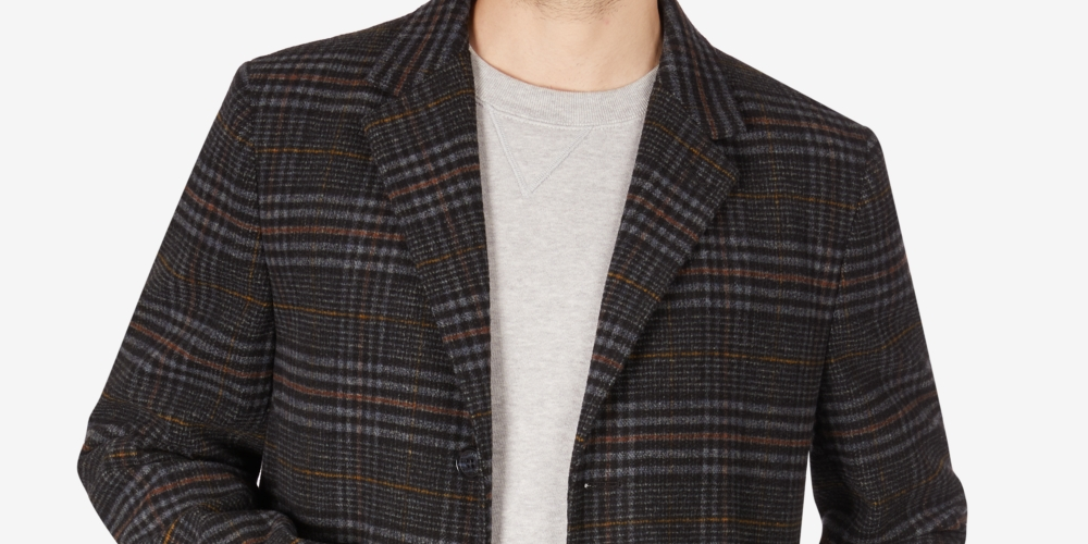 Tommy Hilfiger Men's Addison Wool Blend Trim Fit Overcoat Black Size 38 S