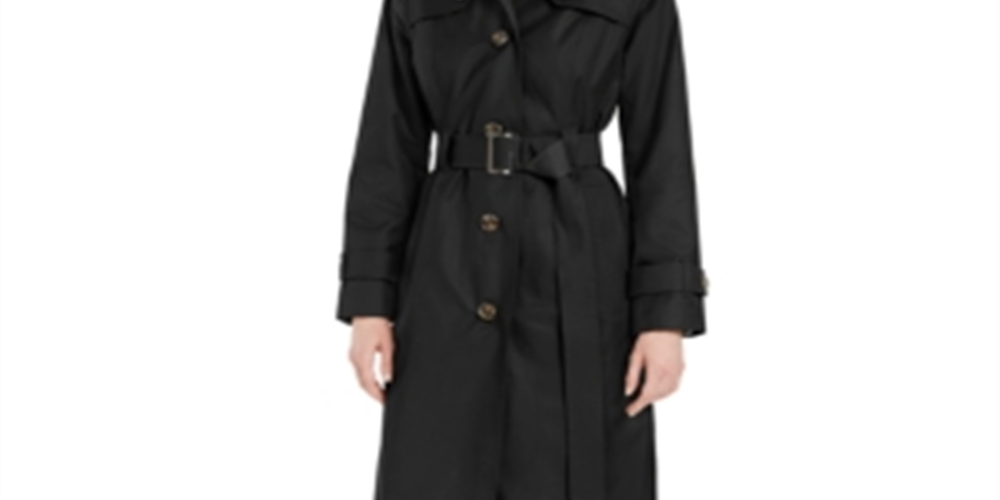 London Fog Women's Hooded Water-Repellent Trench Coat Black Size XL