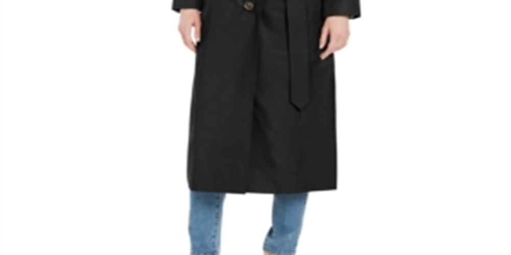 London Fog Women's Hooded Water-Repellent Trench Coat Black Size XL