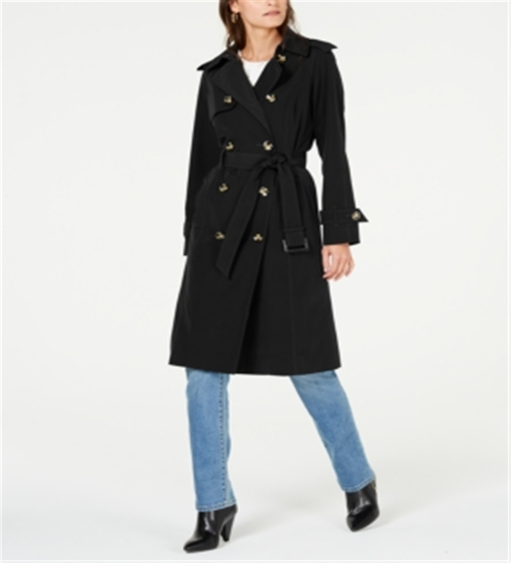 London Fog Women's Belted Double Breasted Water Resistant Trench Coat Black Size Small
