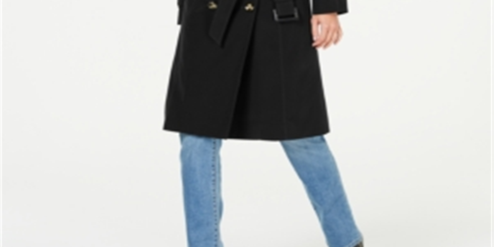 London Fog Women's Belted Double Breasted Water Resistant Trench Coat Black Size Small