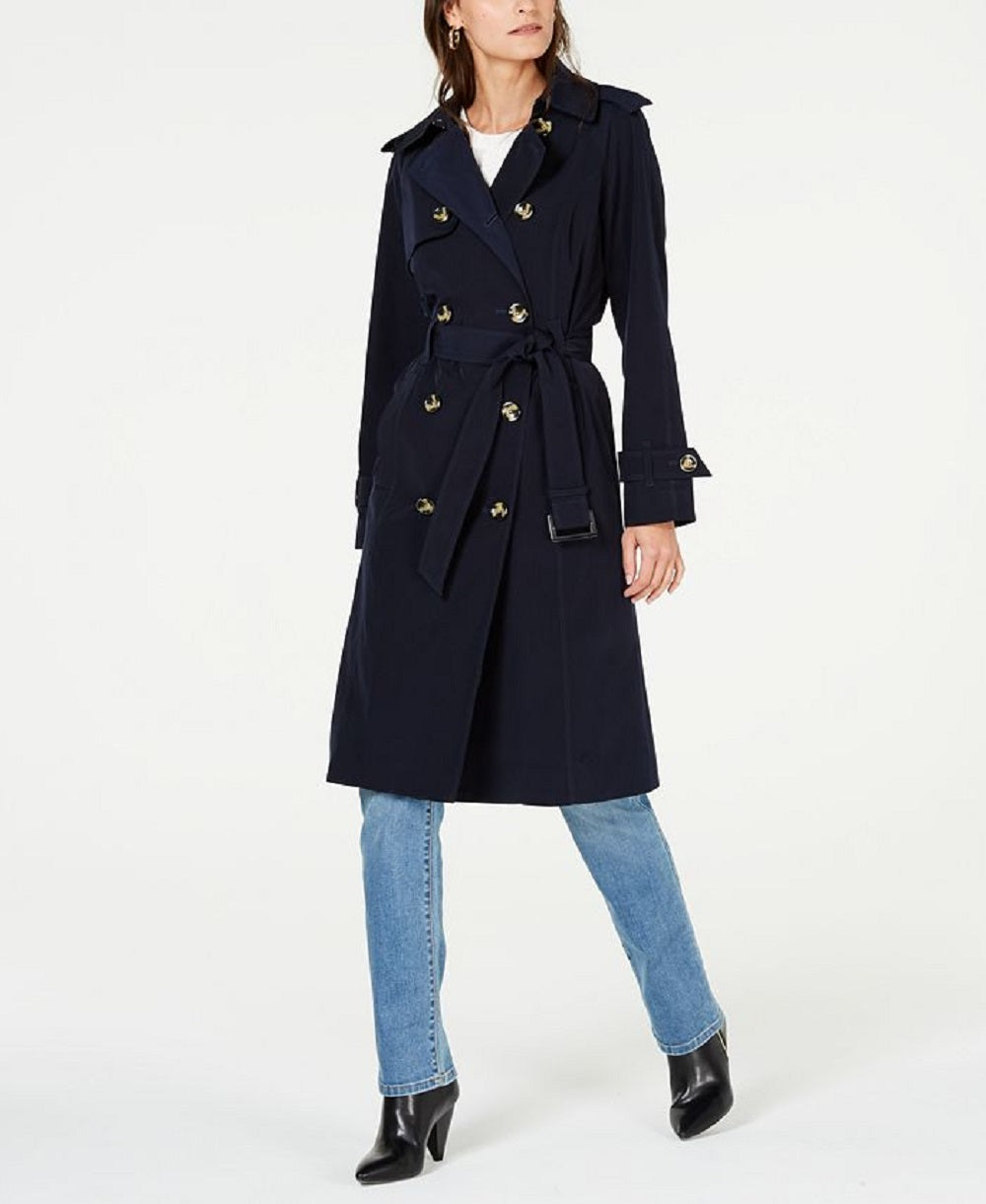 London Fog Women's Belted Double Breasted Water Resistant Trench Coat Black Size Large