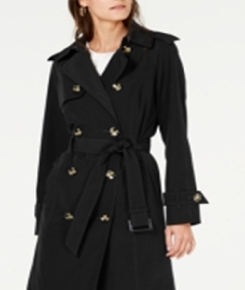 London Fog Women's Belted Double Breasted Water Resistant Trench Coat Black Size Large