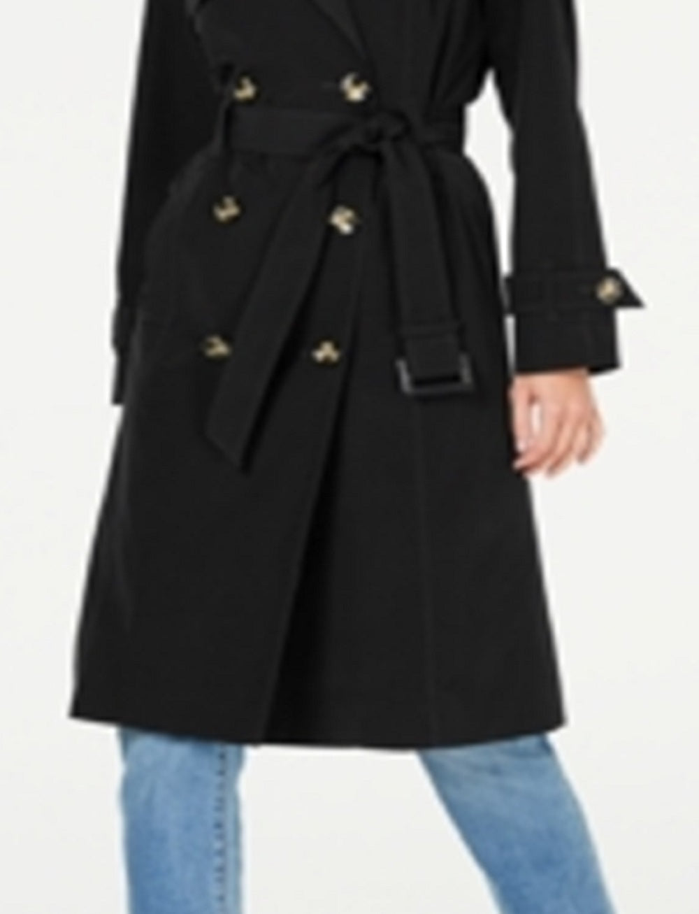 London Fog Women's Belted Double Breasted Water Resistant Trench Coat Black Size Large