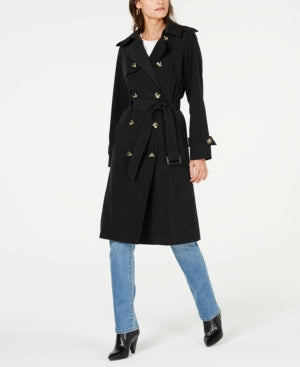 London Fog Women's Belted Double Breasted Water Resistant Trench Coat Black Size XX-Large