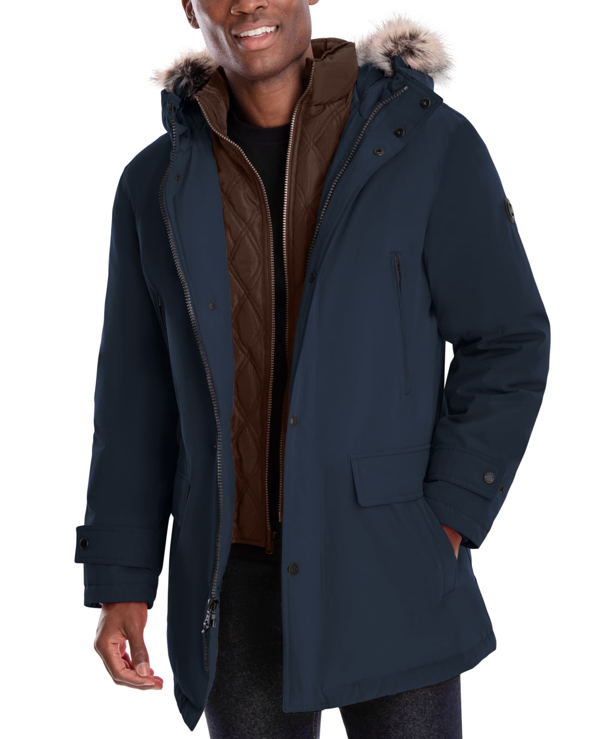 Michael Kors Men's Hooded Bib Snorkel Parka Blue Size Large