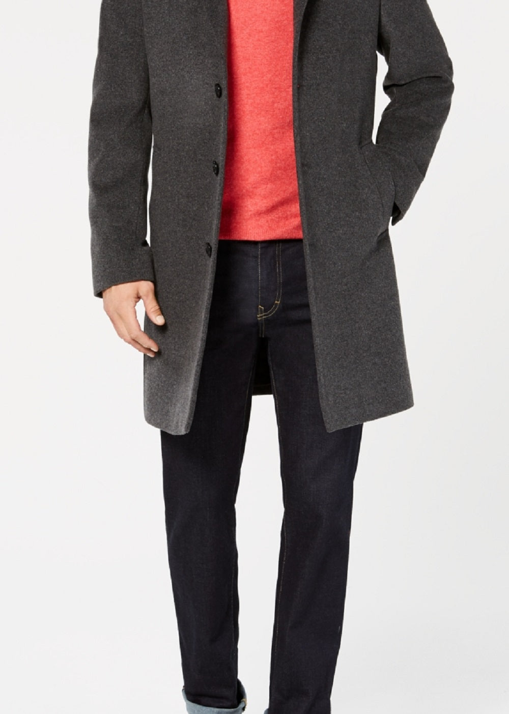 Michael Kors Men's Madison Wool Blend Modern Fit Overcoat Gray Size 36
