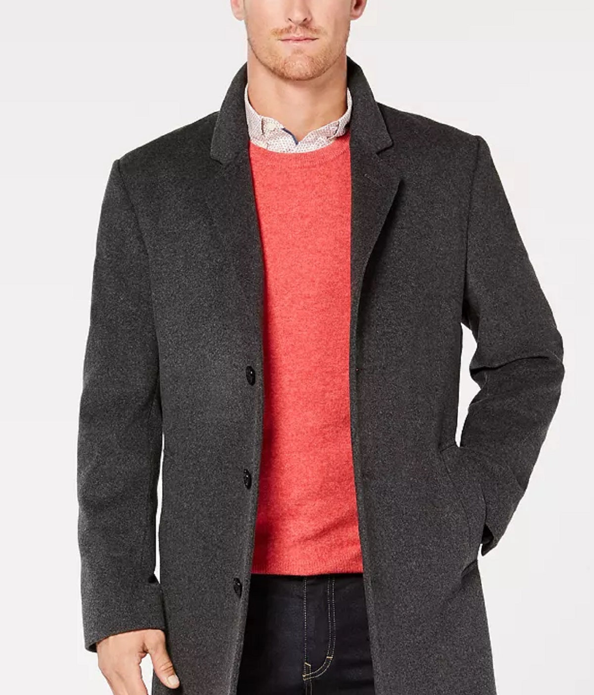 Michael Kors Men's Madison Wool Blend Modern Fit Overcoat Gray Size 44