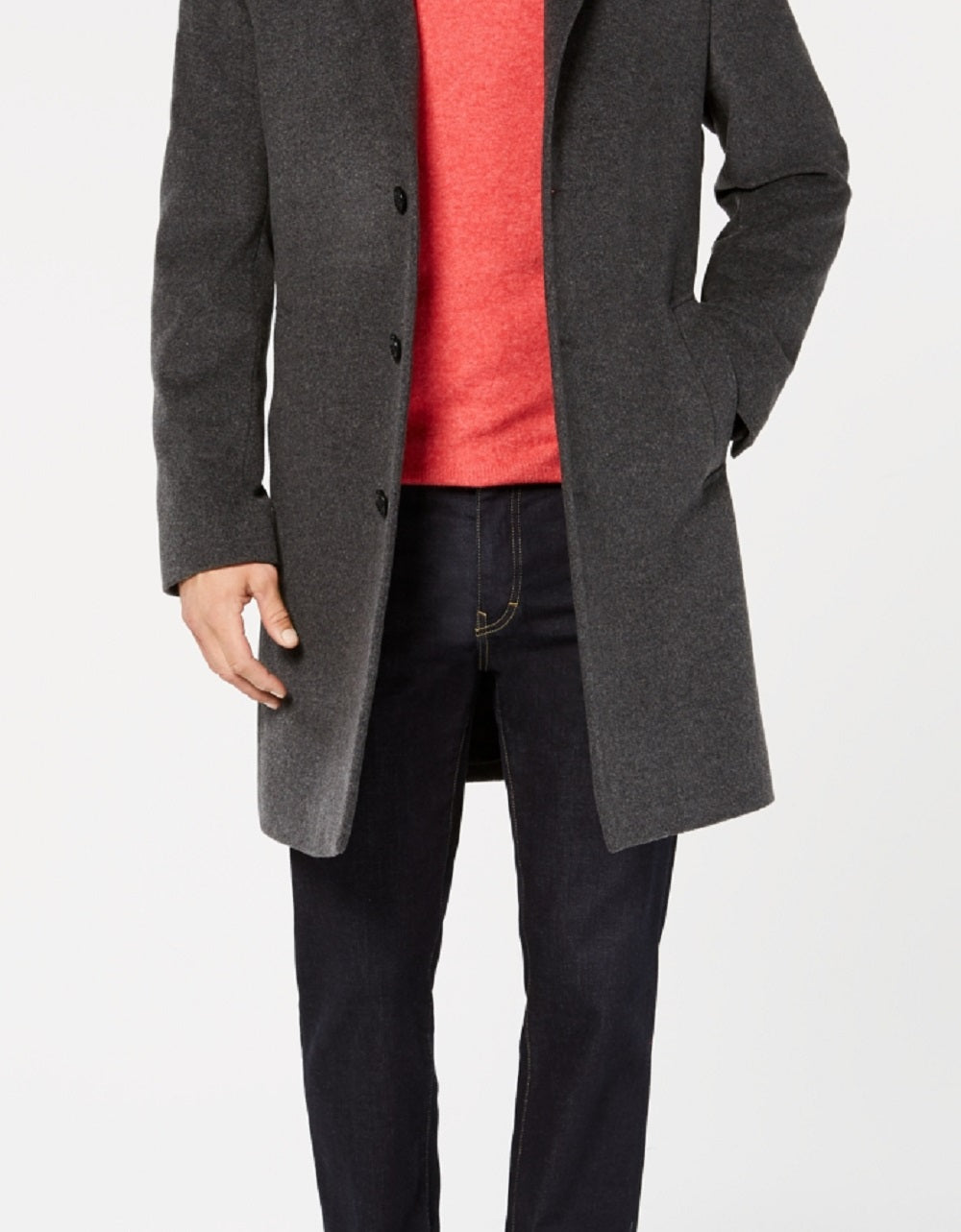 Michael Kors Men's Madison Wool Blend Modern Fit Overcoat Gray Size 46