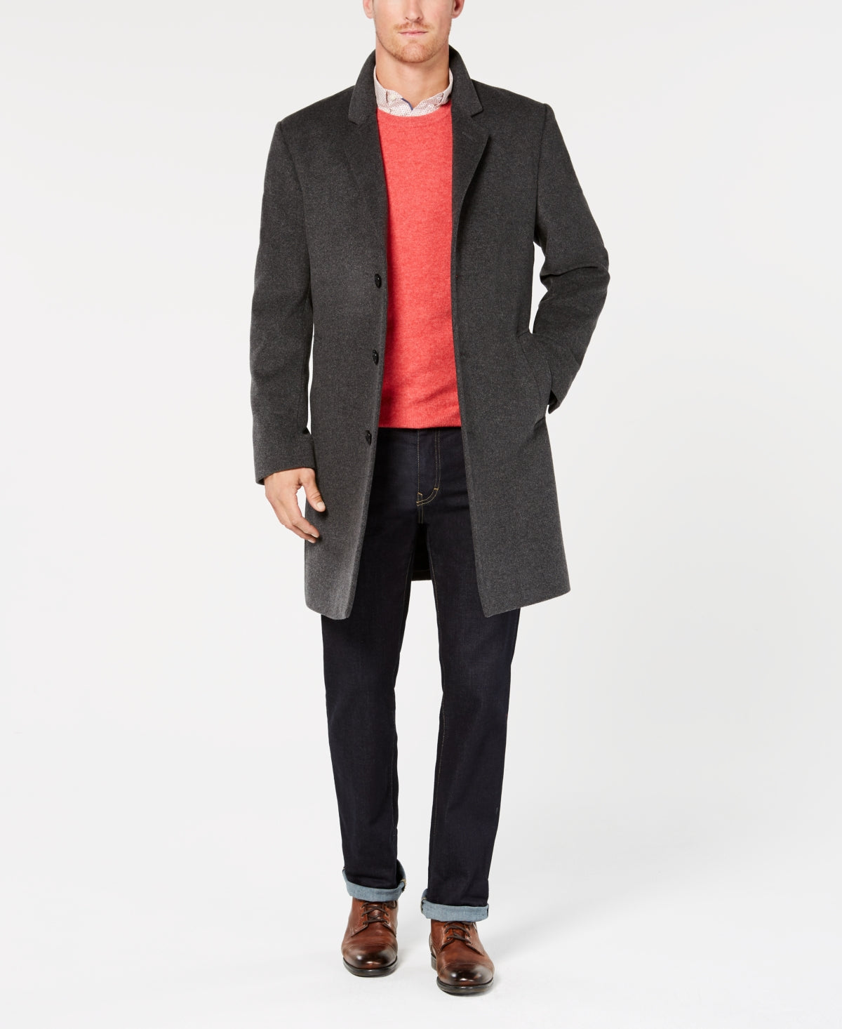 Michael Kors Men's Madison Wool Blend Modern Fit Overcoat Gray Size 38