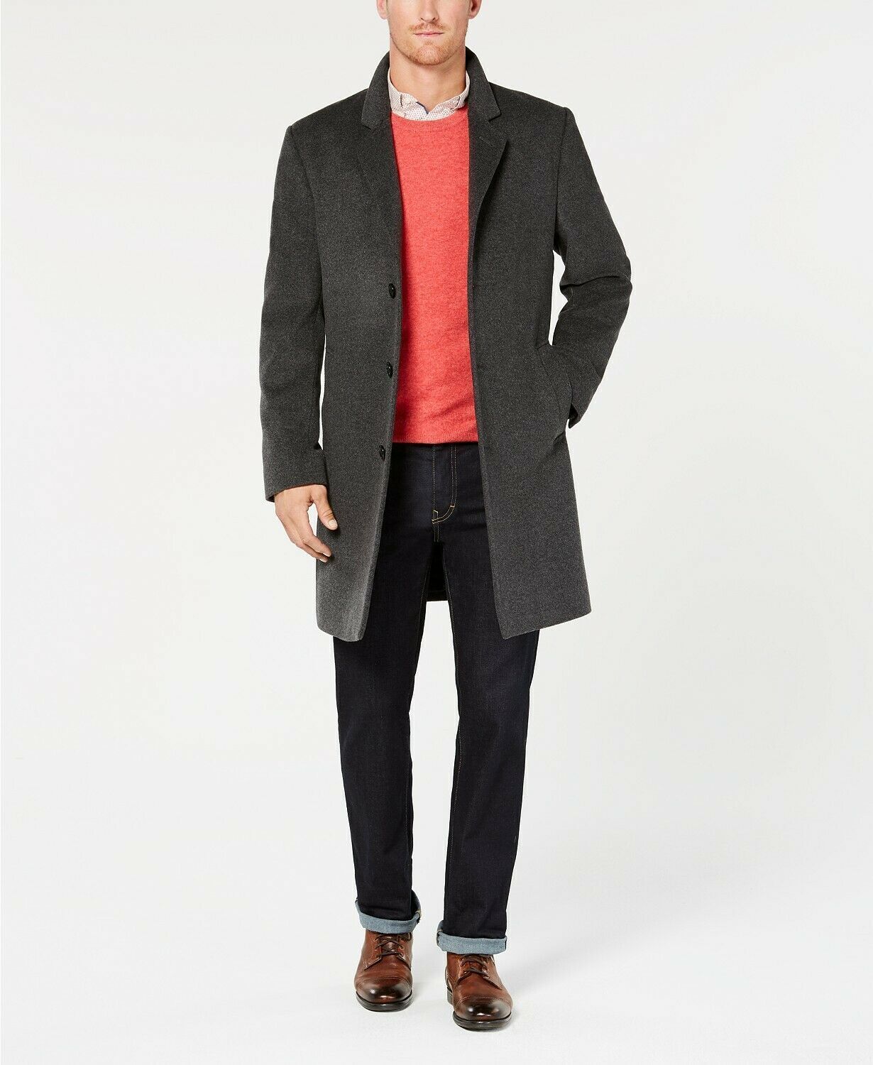 Michael Kors Men's Madison Wool Blend Modern Fit Overcoat Gray Size 44