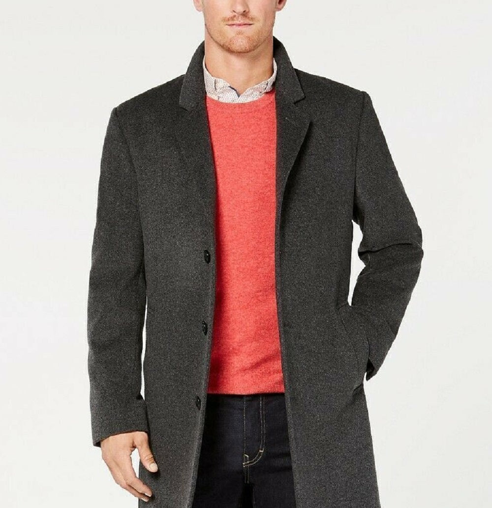 Michael Kors Men's Madison Wool Blend Modern Fit Overcoat Gray Size 44