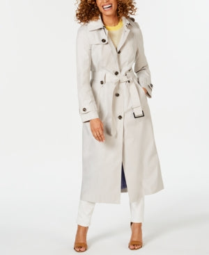 London Fog Women's Water-Repellent Single-Breasted Hooded Trench Coat - Pebble Beige Size S