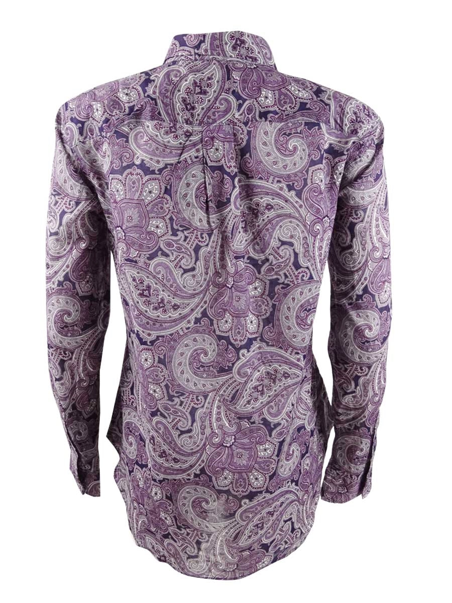 Ralph Lauren Women's Cotton Baroque Button Down Top Purple Size X-Large