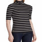 Ralph Lauren Women's Stripe Print Stretch Turtleneck Top Black Size Large