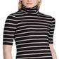 Ralph Lauren Women's Stripe Print Stretch Turtleneck Top Black Size Large