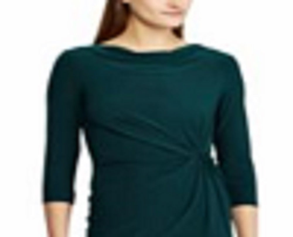 Ralph Lauren Women's Twist Front 3/4 Sleeve Cowl Neck Above The Knee Cocktail Dress Green Size 12 Petite