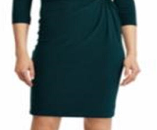 Ralph Lauren Women's Twist Front 3/4 Sleeve Cowl Neck Above The Knee Cocktail Dress Green Size 12 Petite