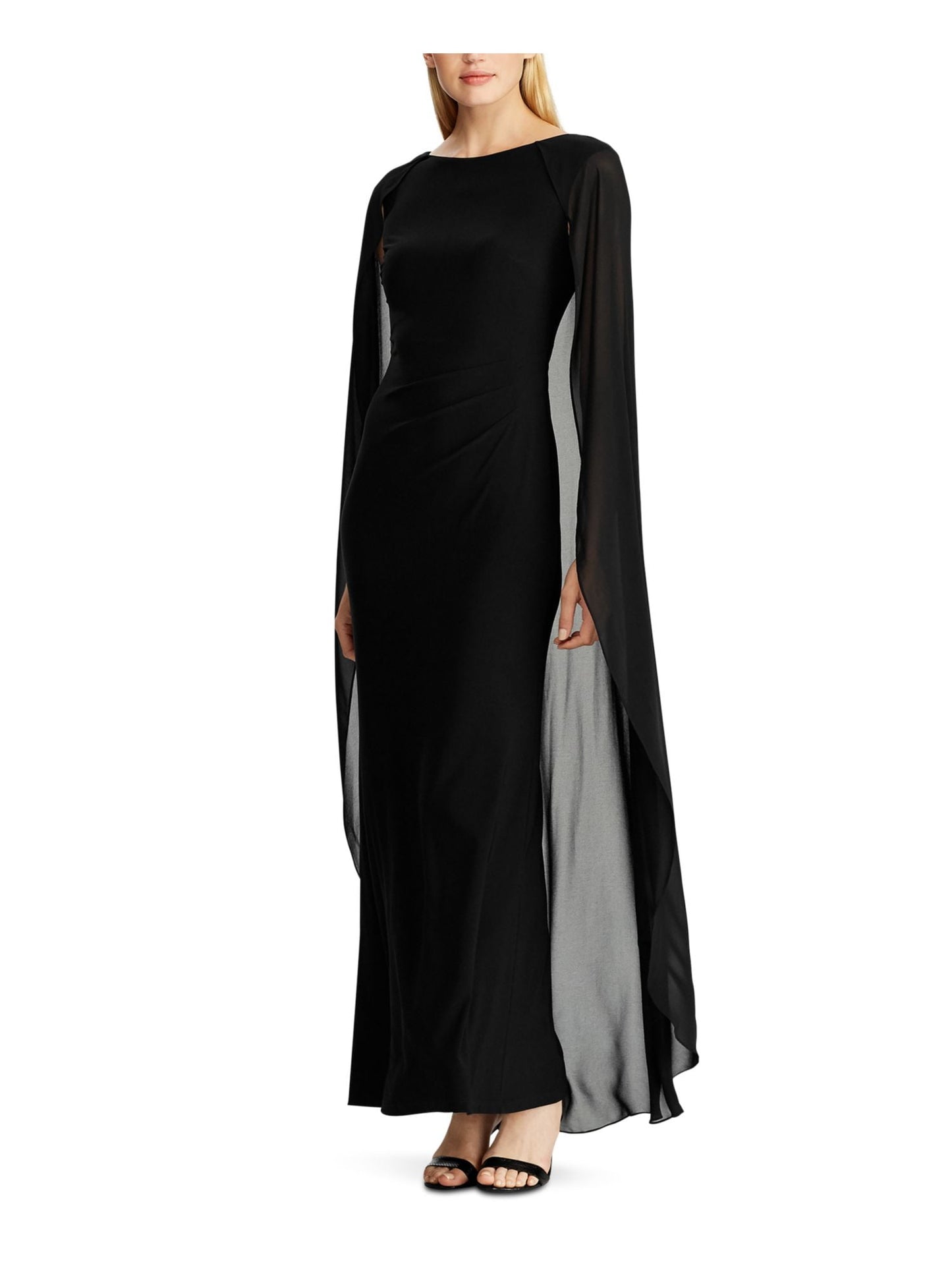 Ralph Lauren Women's Sleeveless Boat Neck Maxi Formal Dress Black Size 4