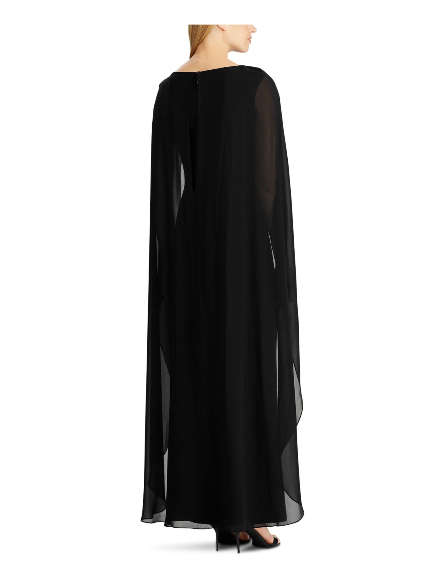 Ralph Lauren Women's Sleeveless Boat Neck Maxi Formal Dress Black Size 4