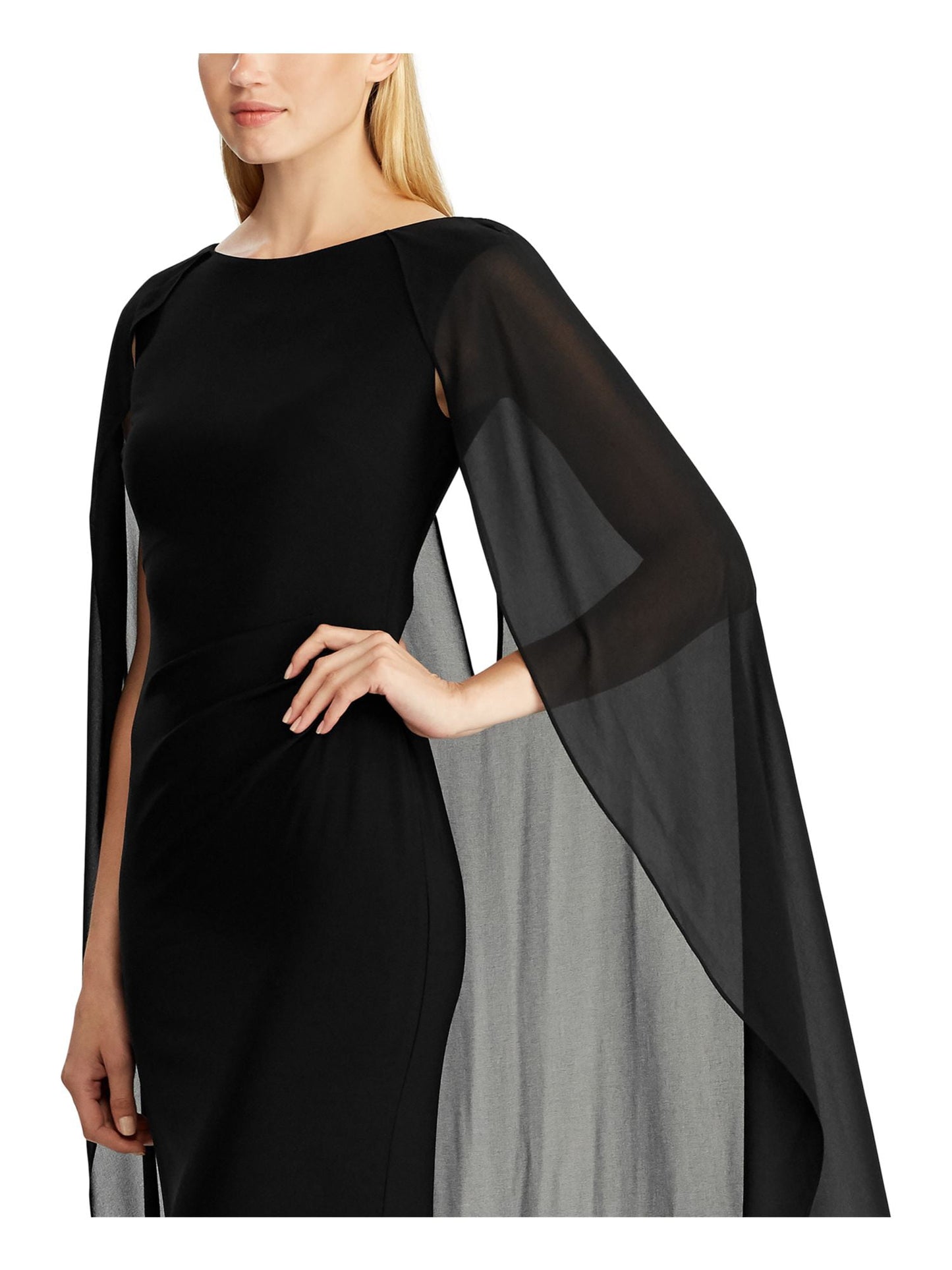 Ralph Lauren Women's Sleeveless Boat Neck Maxi Formal Dress Black Size 4