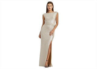 Lauren Ralph Lauren Women's Champagne/Silver Metallic Gown Size 4