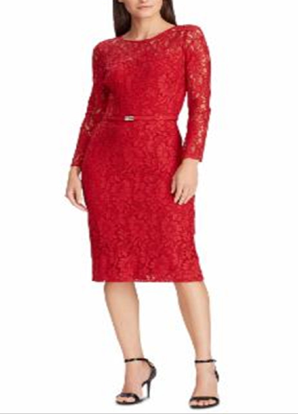 Ralph Lauren Women's Lace Floral Dress Red Size 6