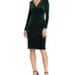 Ralph Lauren Women's Gathered Long Sleeve V Neck Above the Knee Party Body Con Dress Green Size 8 Petite