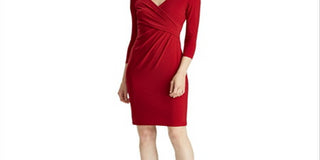 Ralph Lauren Women's Long Sleeve Above The Knee Sheath Dress Red Size 14Petite