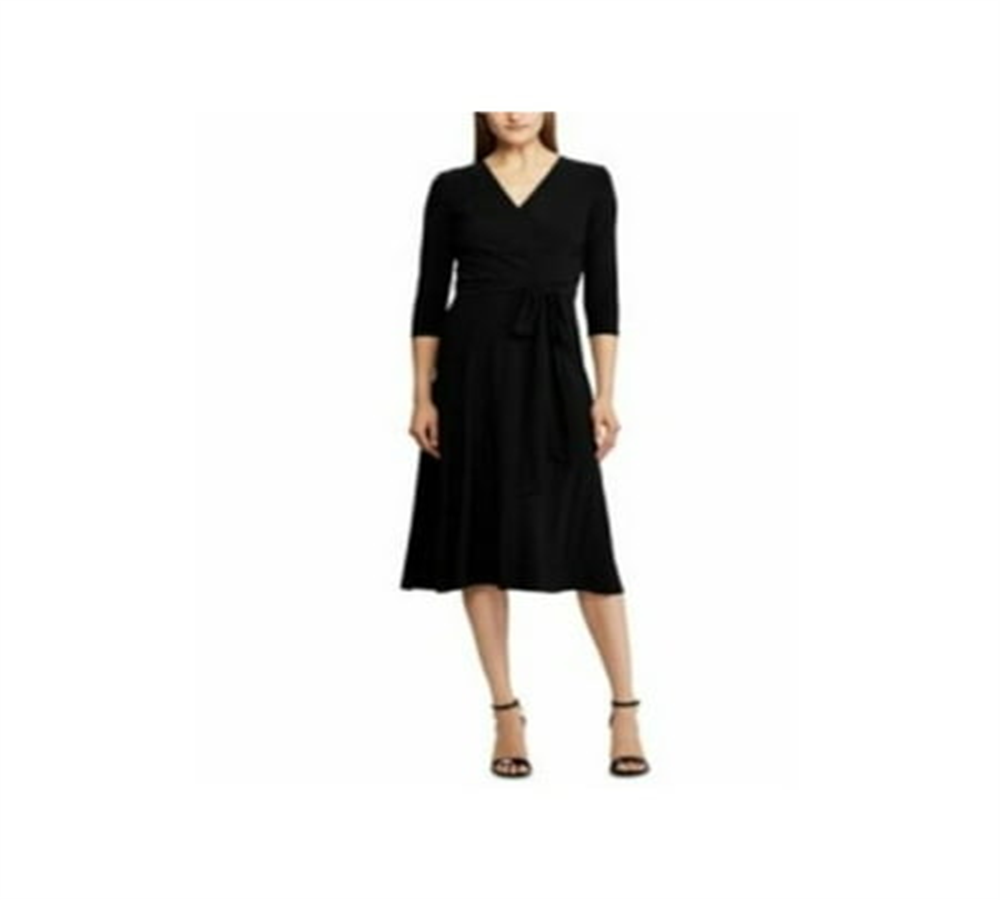 RALPH LAUREN Women's Black Belted Fit + Flare Dress Size 12