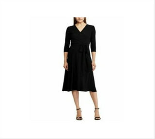 RALPH LAUREN Women's Black Belted Fit + Flare Dress Size 12