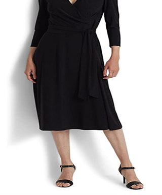 Ralph Lauren Women's Jersey Matte Midi Dress Black Size 18