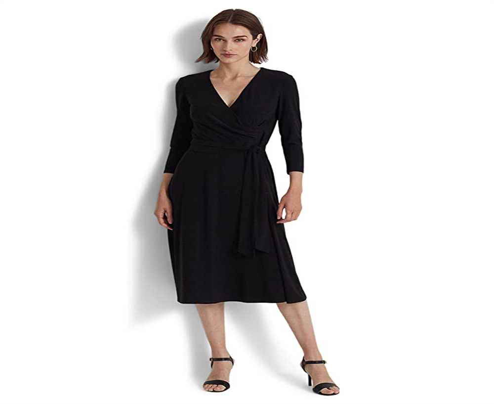 Ralph Lauren Women's Jersey Matte Midi Dress Black Size 18