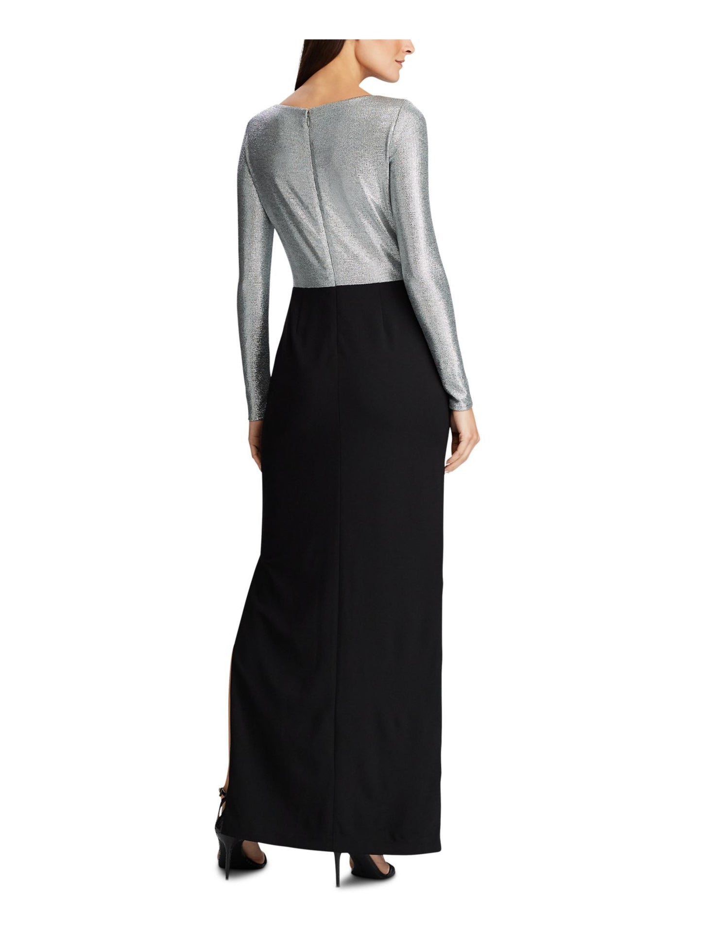 Ralph Lauren Women's Sequined Long Sleeve Asymmetrical Neckline Maxi Evening Sheath Dress Black Size 10