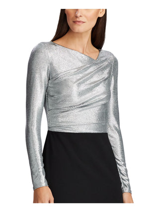 Ralph Lauren Women's Sequined Long Sleeve Asymmetrical Neckline Maxi Evening Sheath Dress Black Size 10