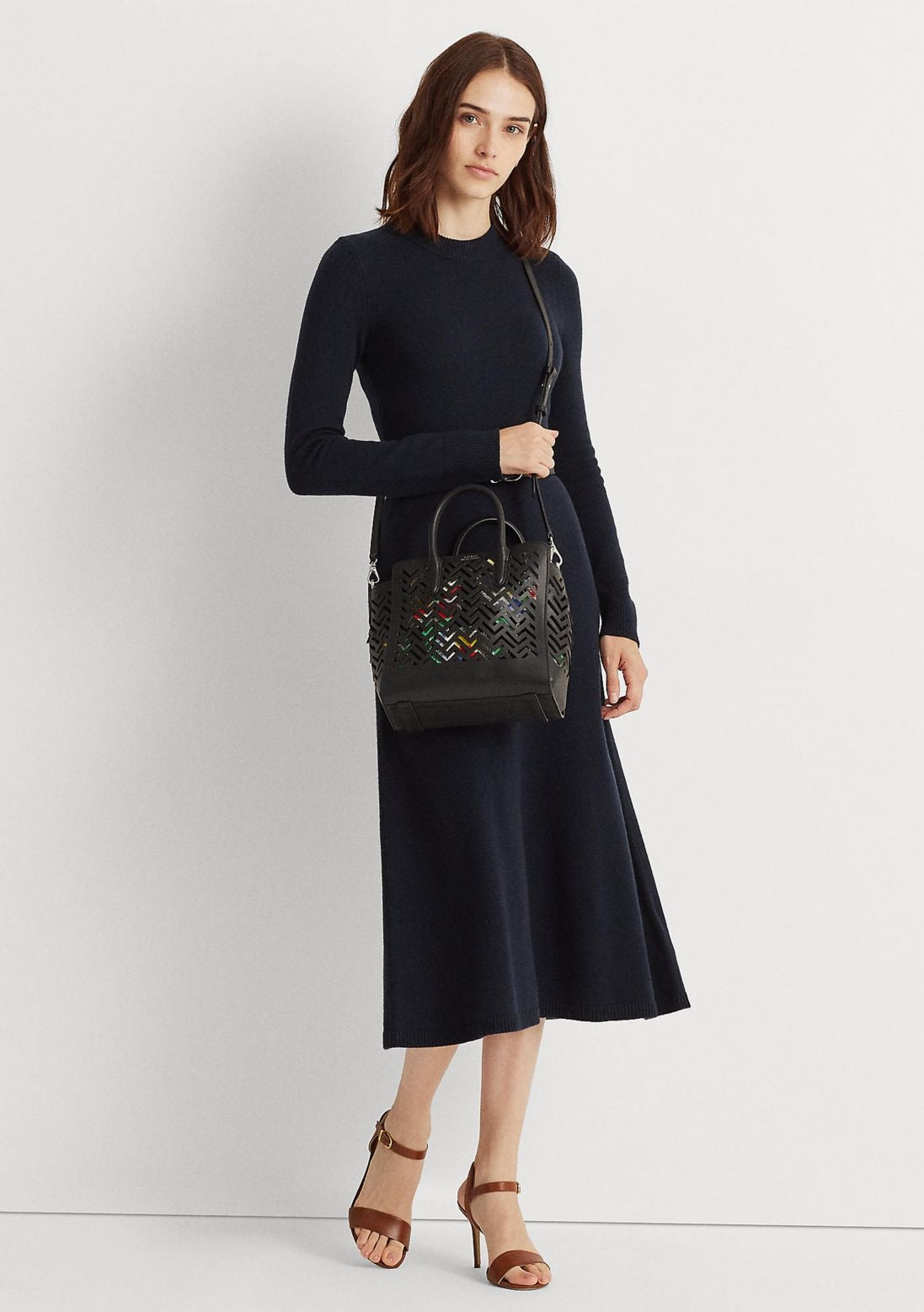Ralph Lauren Women's Perforated Leather Tyler Tote Bag Black