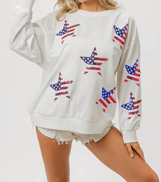 Trendsi - BiBi American Flag Sequin Star Sweatshirt