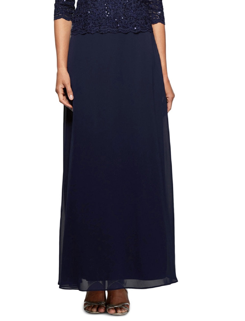 Alex Evenings Women's Sequin Lace & Chiffon Gown Blue Size 6