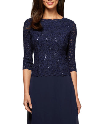 Alex Evenings Women's Sequin Lace & Chiffon Gown Blue Size 12