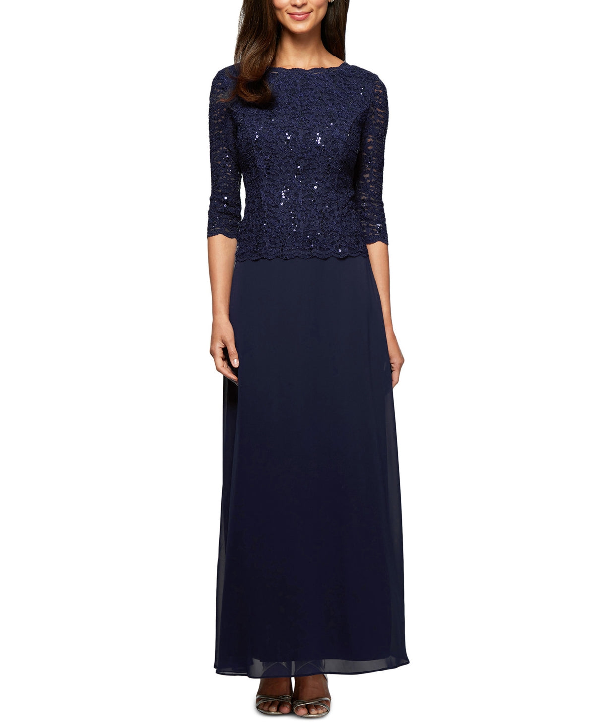 Alex Evenings Women's Sequin Lace & Chiffon Gown Blue Size 12