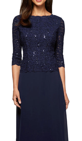 Alex Evenings Women's Sequin Lace & Chiffon Gown Blue Size 16