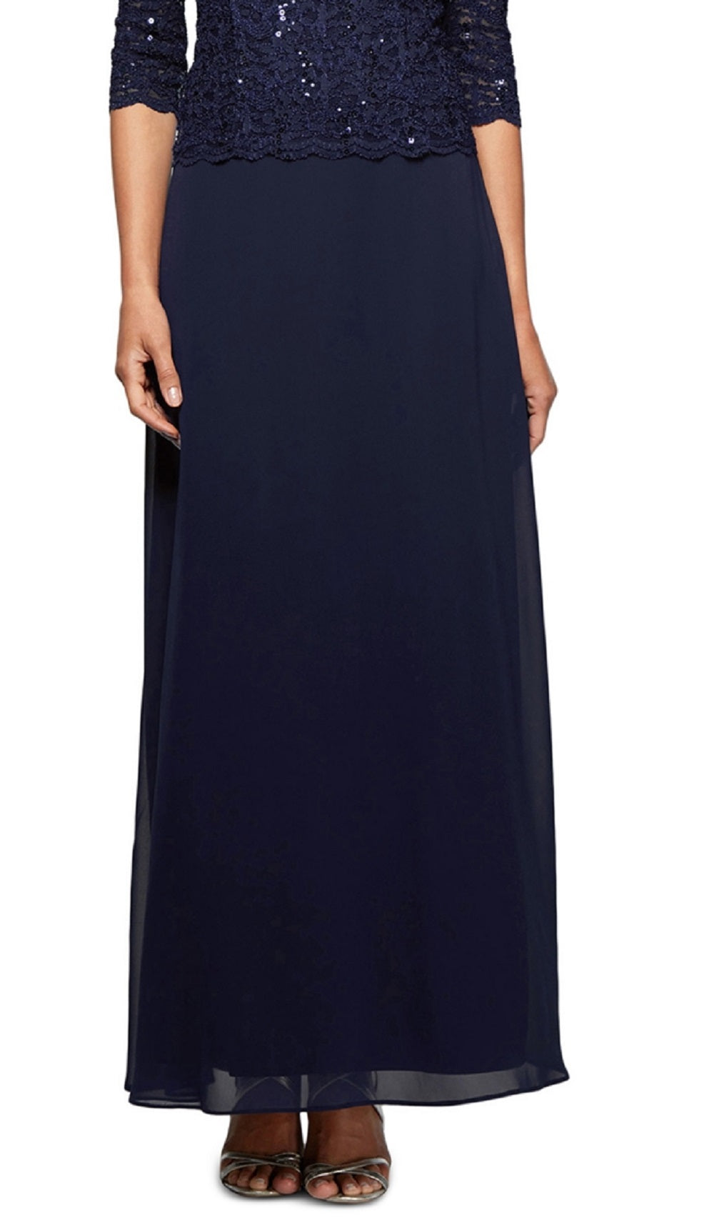 Alex Evenings Women's Sequin Lace & Chiffon Gown Blue Size 16