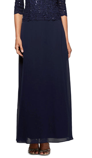 Alex Evenings Women's Sequin Lace & Chiffon Gown Blue Size 16
