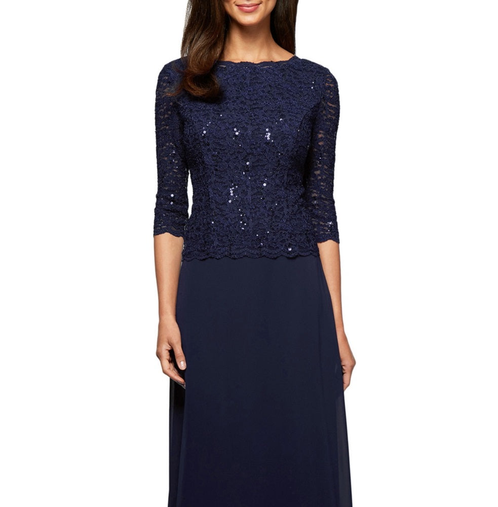 Alex Evenings Women's Sequin Lace & Chiffon Gown Blue Size 18