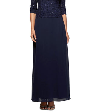 Alex Evenings Women's Sequin Lace & Chiffon Gown Blue Size 18