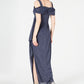 Alex Evenings Women's Cold Shoulder Ruffle Glitter Gown Gray Size 6 Petite